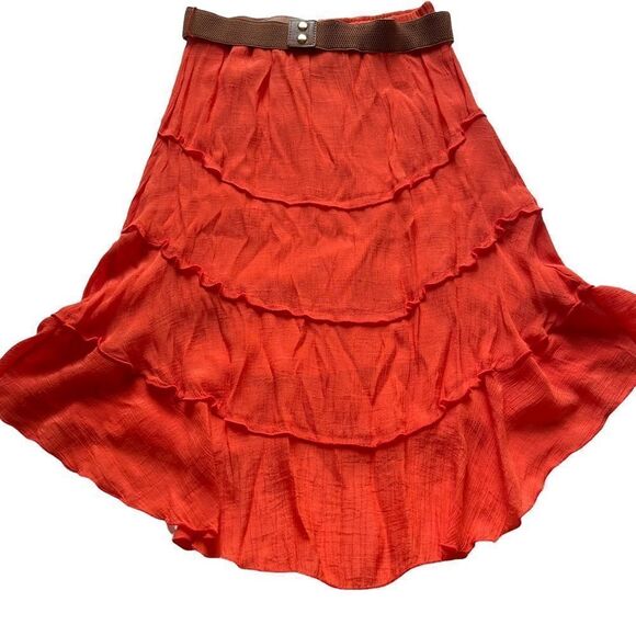 A. Byer skirt midi orange-red Small tiered longer in back elastic waist - Picture 2 of 8
